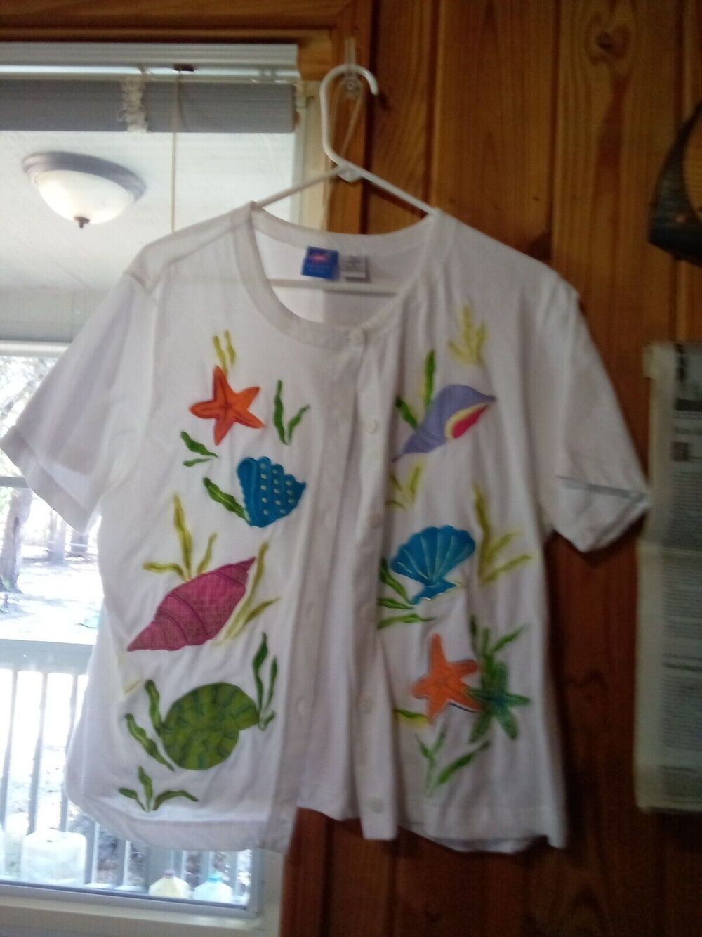 2 Sportelle Women's XL Cotton Button Up White Shirts Beach And Boat Embroidered